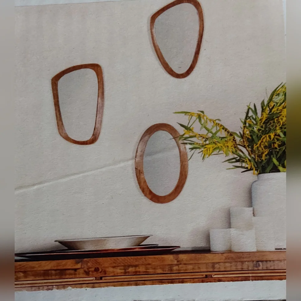 NWT...THREE MANGO WOOD ABSTRACT MIRRORS